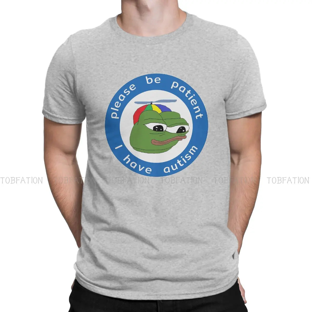 Pe Pe Green Frog TShirt for Men Please Be Patient Autism  Humor Summer Sweatshirts T Shirt High Quality New Design Loose