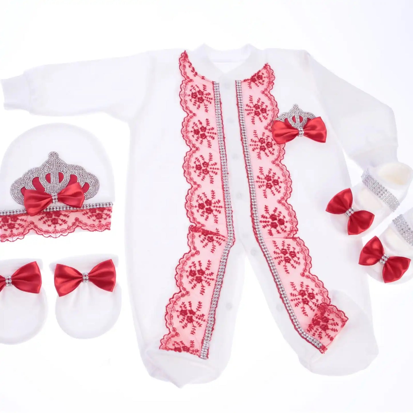 Dollbling Emerald Gold Crystal Luxury Baby Bling Romper Set My 1st Christmas Photography 4pcs Romper Hat Mittens Shoes Set