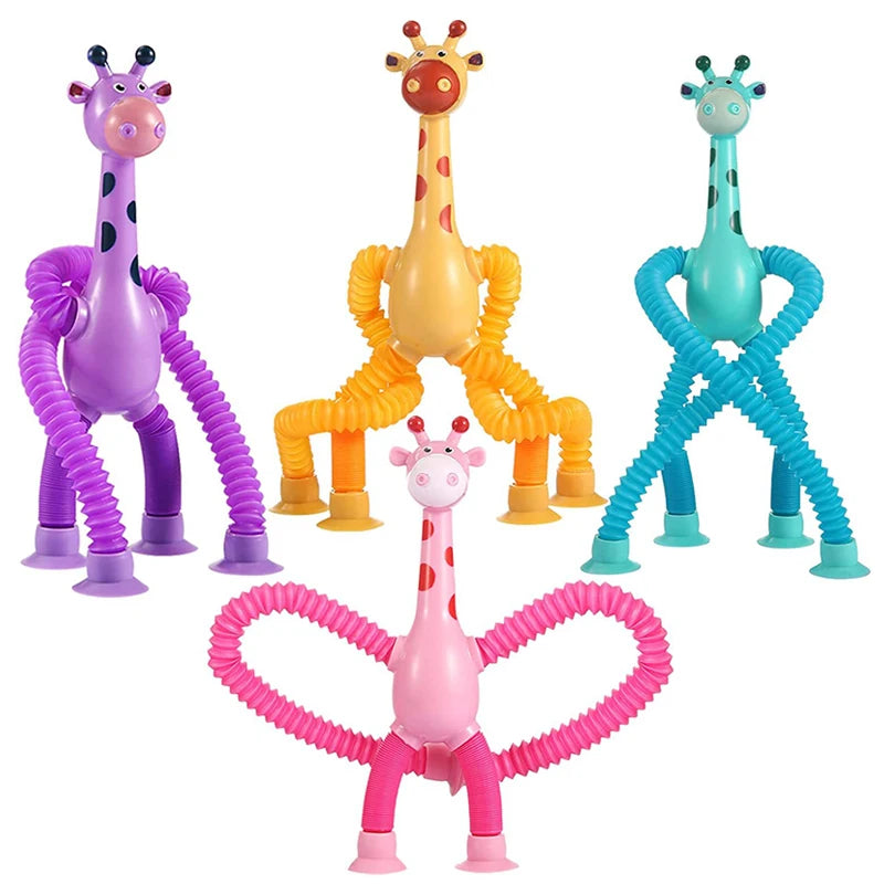 Kids Suction Cup Toys Variety Shape Stretch Tube Stress Relief Telescopic Giraffe Fidget Sensory Bellows Anti-stress Squeeze Toy