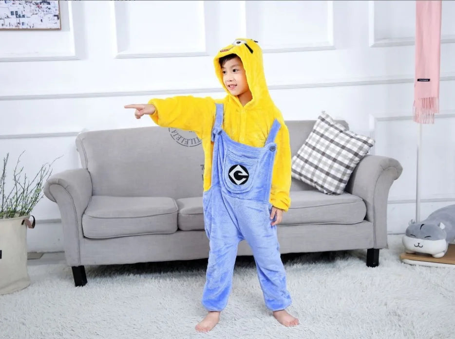 Cartoon animal jumpsuit pajamas winter flannel children's climbing clothes home clothes