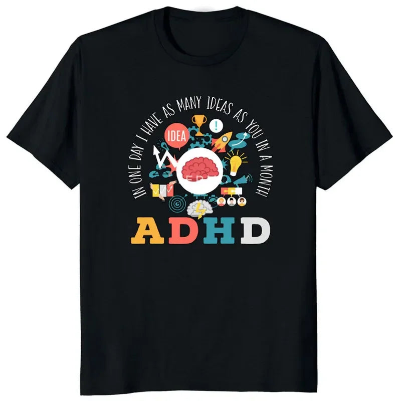 Cotton Graphic Tee Y2k Top Lovely Gifts Short Sleeve Funny Neurodiversity Brain Autism Awareness ASD ADHD Men Women T-Shirt