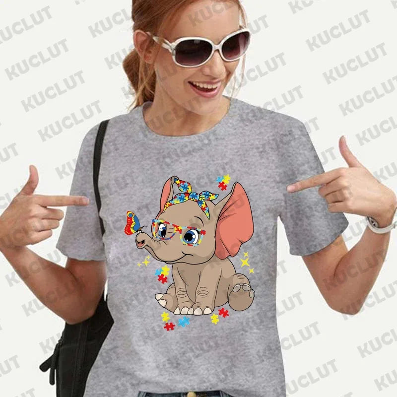 Elephant Autism Shirt for Women Girls Clothing Autism Awareness T-shirts Special Education Tee Shirt Harajuku Oversized Y2k Tops