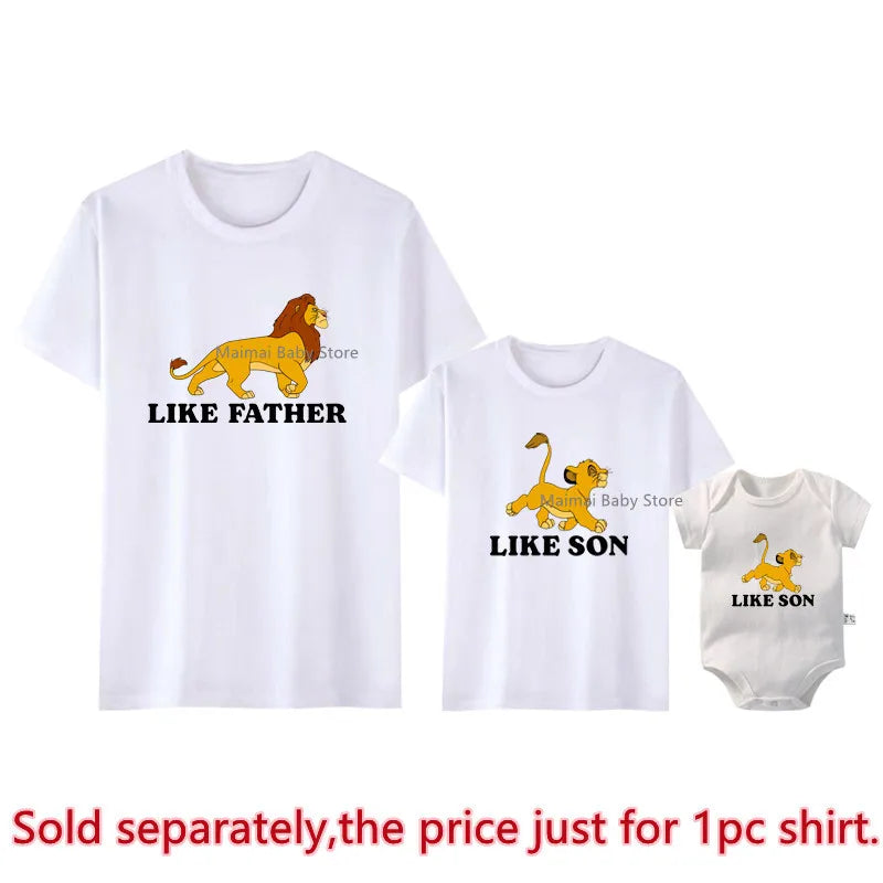 New Disney The Lion King Shirts Like Father Like Son Family Matching Outfits Cotton Daddy and Me Simba Mufasa Tshirt Dad Gifts