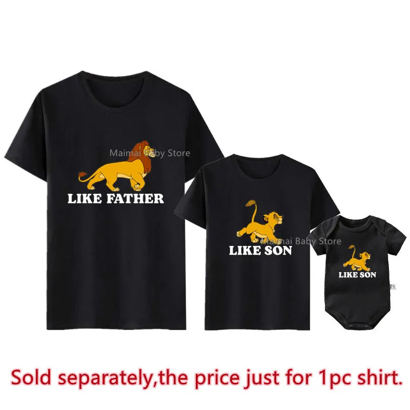 New Disney The Lion King Shirts Like Father Like Son Family Matching Outfits Cotton Daddy and Me Simba Mufasa Tshirt Dad Gifts