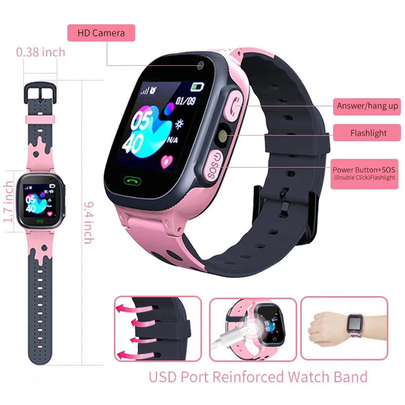 Kids Smartwatch GPS SOS Waterproof Smartwatch Bluetooth 5G Waterproof Watch SIM Card Positioning Tracker Anti Lost Kids Watch