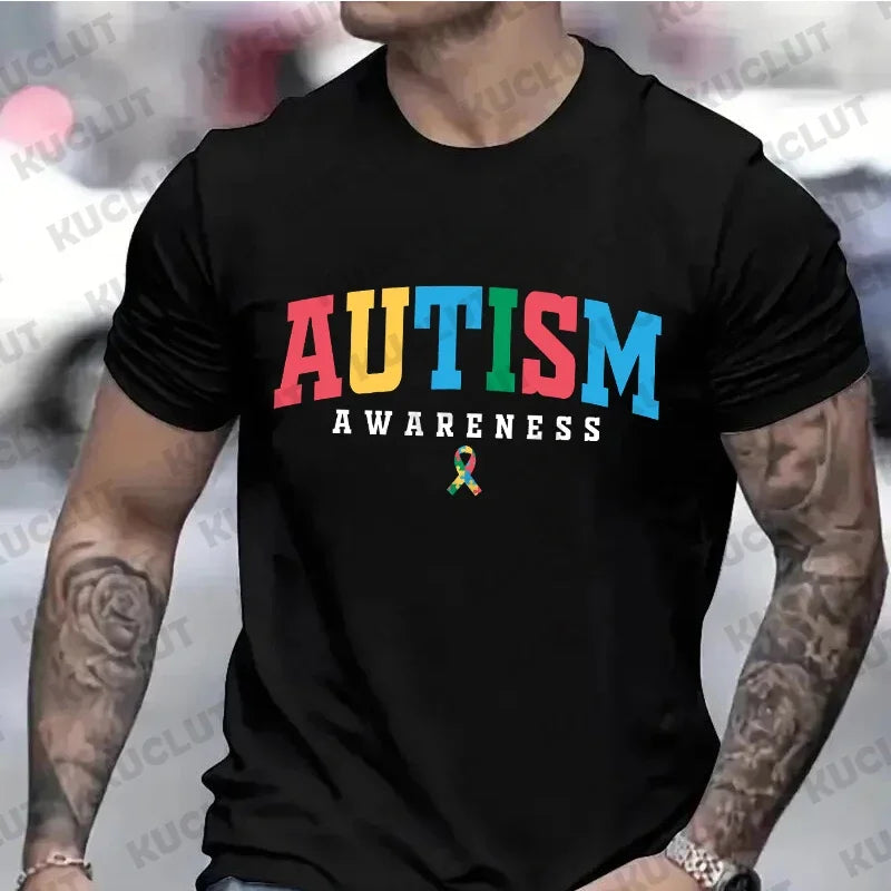 Autism Awareness Shirts for Men Retro Autism Awareness Month T-shirts Men's Tshirts Harajuku Graphic Tee Shirt Clothing Men Top