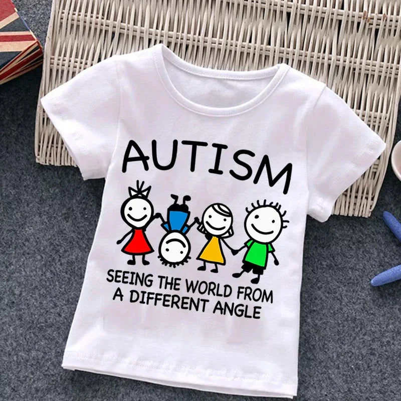 Autism Kids Boy T-Shirt Girls Cartoon Puzzle Tops Cute Baby Cotton Summer Clothes Toddler Dinosaur T Shirts Children