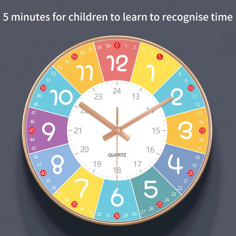 8 Inch Early Childhood Education Learning Silent Wall Clock Living Room Home Bedroom Clock Children's Room New Non Perforated Clock