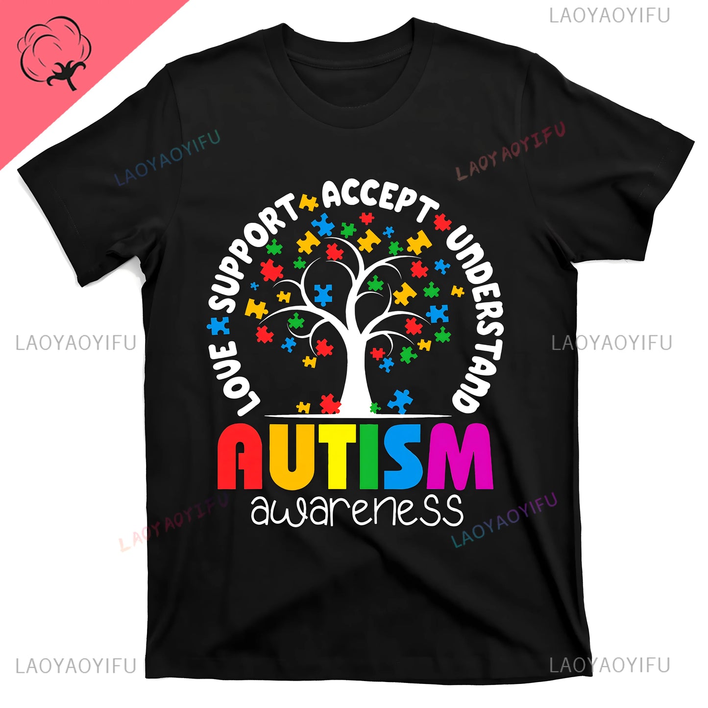 Autism Shirt Love Accept Support Autism T-shirt Vintage Awareness Gift Ropa Mujer Aesthetic Slim T Shirt Anime Graphic T Shirts