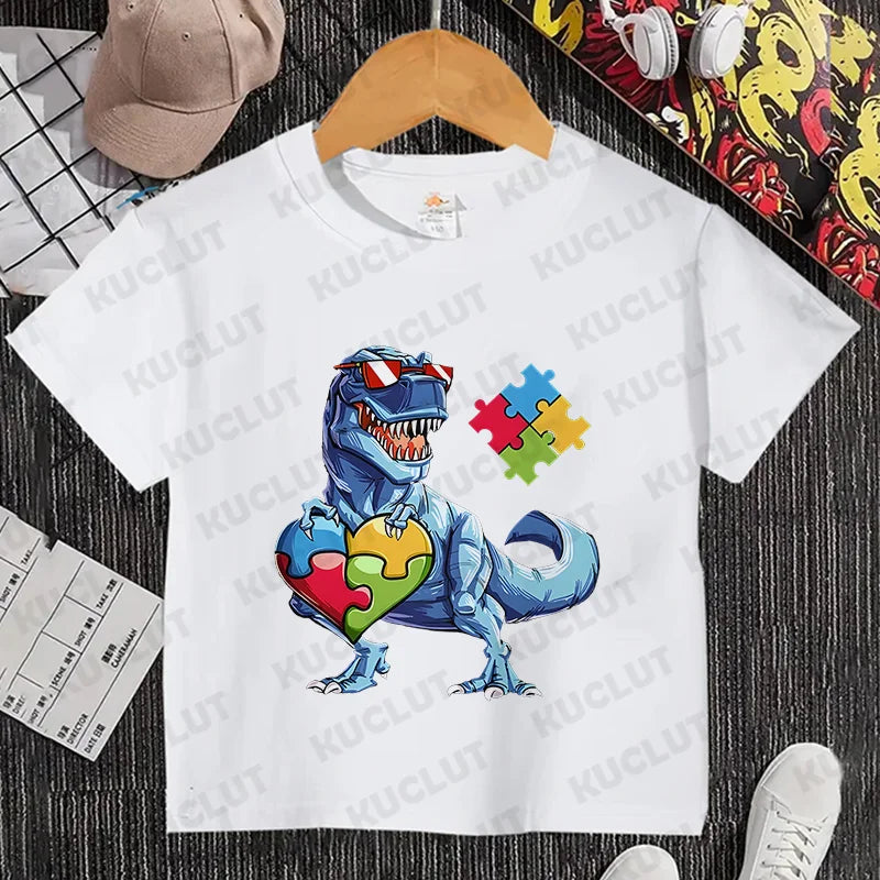 Autism Boys Girls T Shirt Short Sleeves Tops Girls Baby Children Clothing Fsahion Summer Tshirt Dinosaur Tee Toddler Clothes