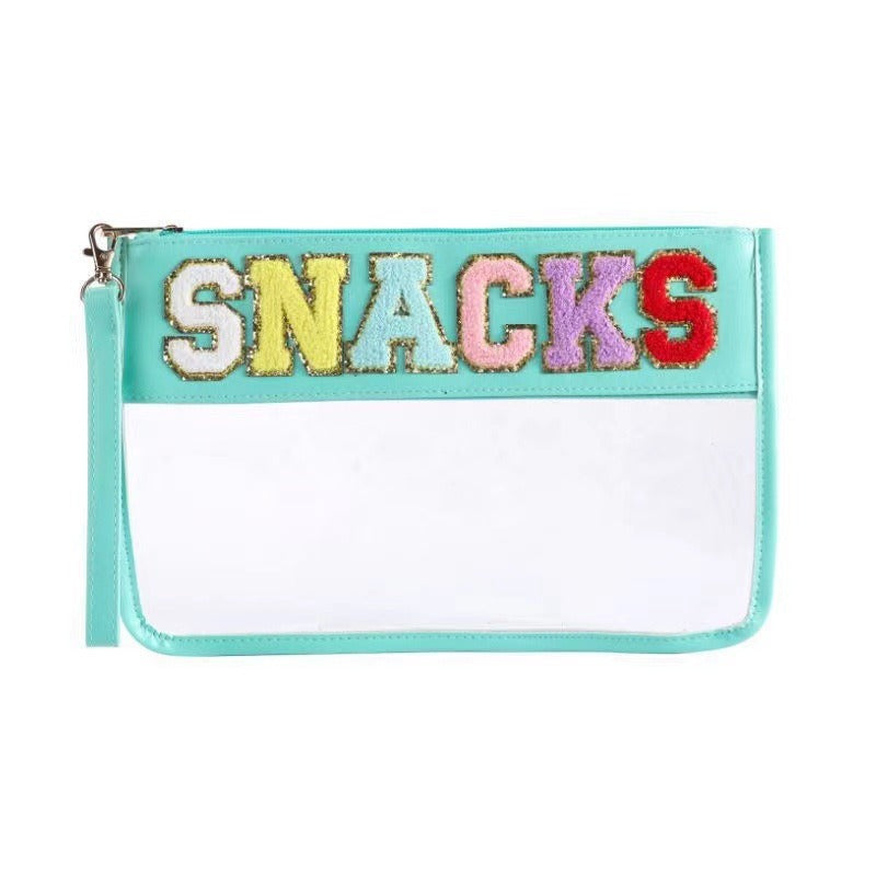 Snack sac de rangement transparent PVC zip pochette broderie lettre Hand Makeup Pack portable pu sac de toilette étanche