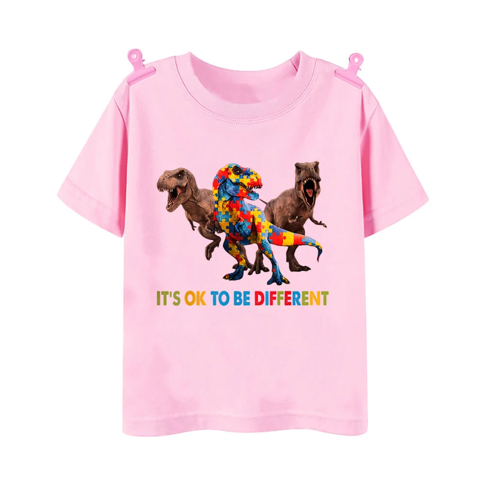 It's Ok To Be Different Print T-shirt Autism Awareness Shirt Dinosure T Shirt Autism Top Puzzle Piece Autism Gifts for Youth Kid