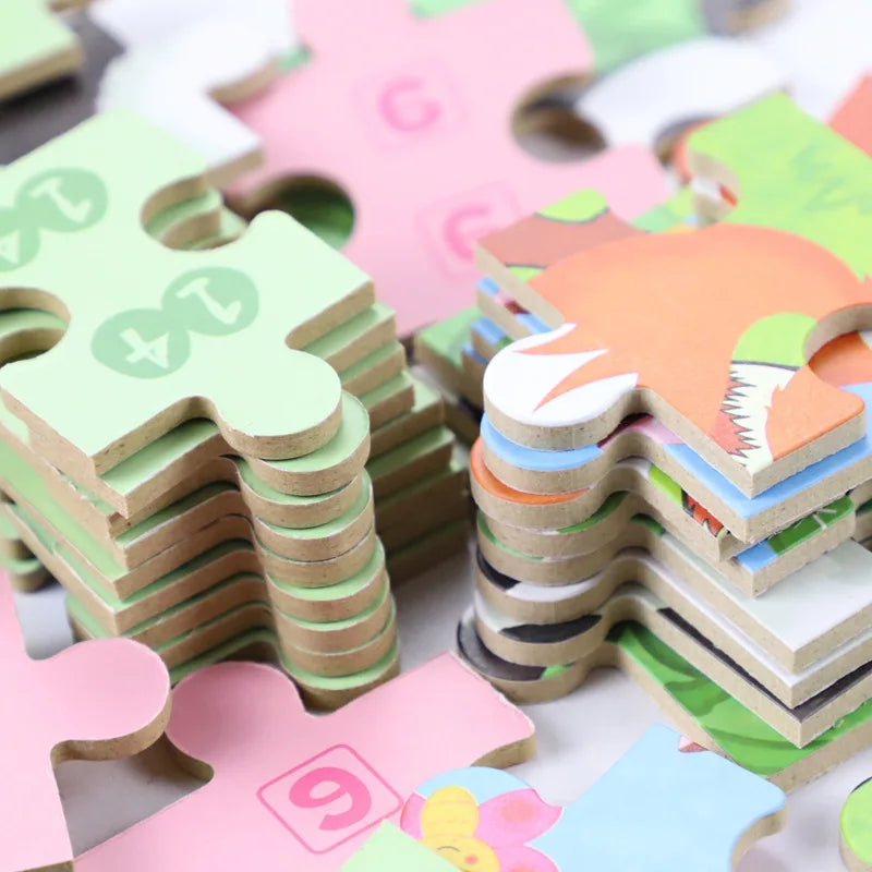 Kindergarten Children Wooden Puzzle 9/12/15/20 Pcs 4 in 1 Cartoon Animal Jigsaw with Iron Box Kids Educational Toy