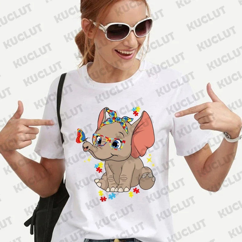 Elephant Autism Shirt for Women Girls Clothing Autism Awareness T-shirts Special Education Tee Shirt Harajuku Oversized Y2k Tops