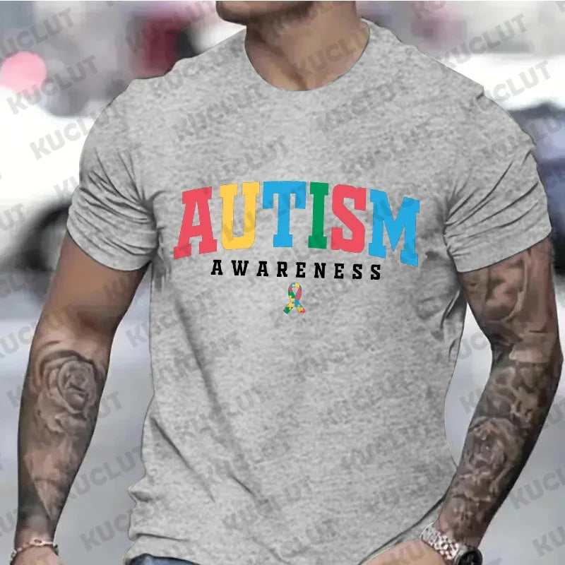 Autism Awareness Shirts for Men Retro Autism Awareness Month T-shirts Men's Tshirts Harajuku Graphic Tee Shirt Clothing Men Top