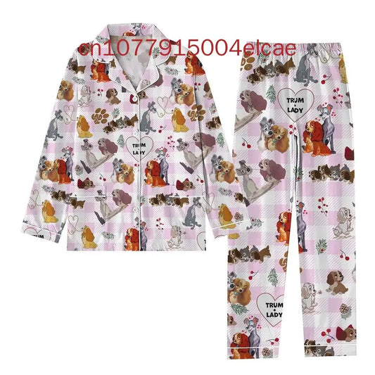 2024 New Disney Lady and the Tramp Pajama3D Printed Casual Men's and Women's Long Sleeve Shirt Pajama Set