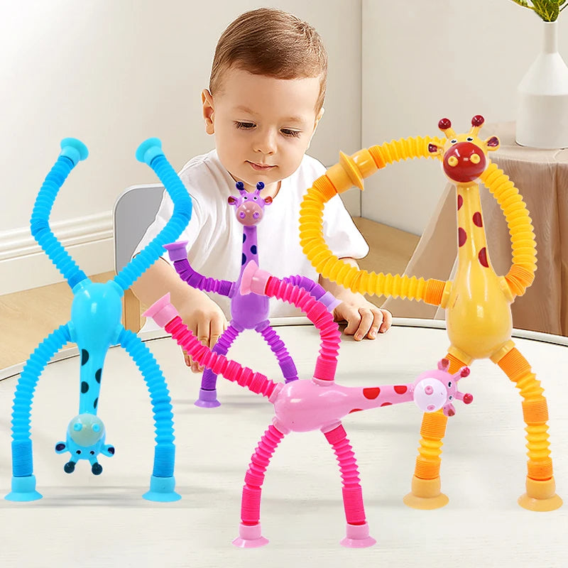 Kids Suction Cup Toys Variety Shape Stretch Tube Stress Relief Telescopic Giraffe Fidget Sensory Bellows Anti-stress Squeeze Toy