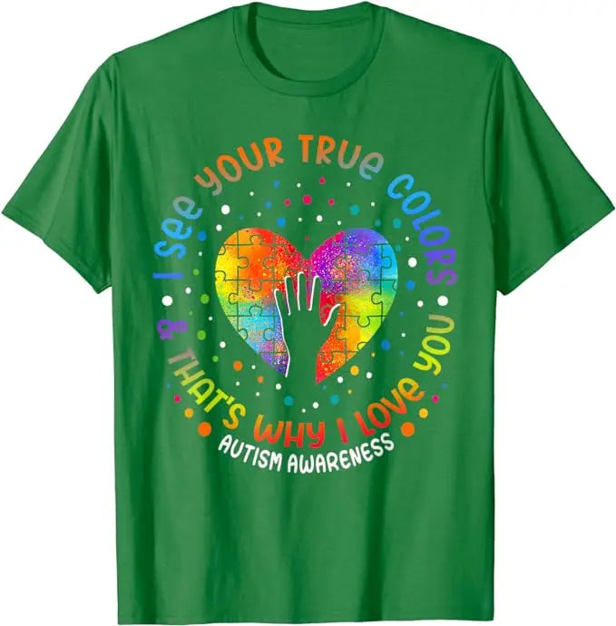 I See Your True Colors Puzzle World Autism Awareness Month T-Shirt Autism Child Mom Outfits Cute Be Kind Saying Tee Tops Gifts