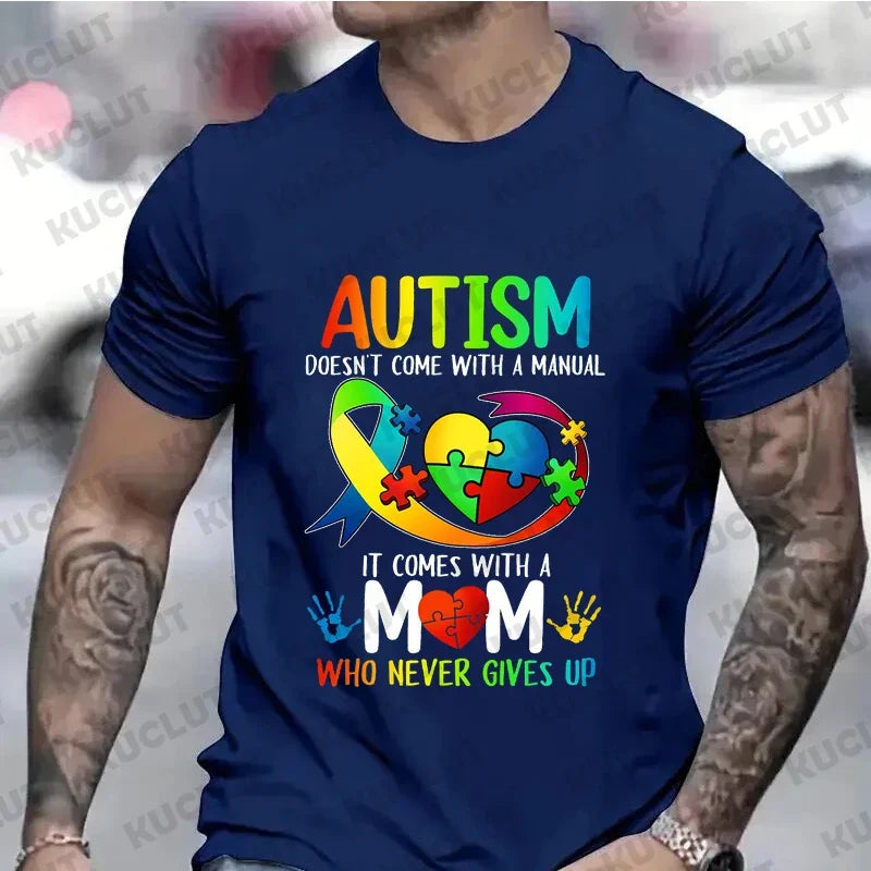 Men's Clothing Autism Mom Dad Doesn't Come T-shirts Autism Awarenes Men Y2k Tops  Autism Family Matching Men's Tshirts Clothes