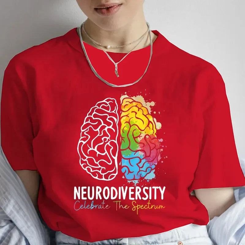 Women Clothing Embrace Neurodiversity Celebrate The Spectrum Brain Autism T-Shirt Short Sleeve Tees Fashion Y2k Graphic Tops