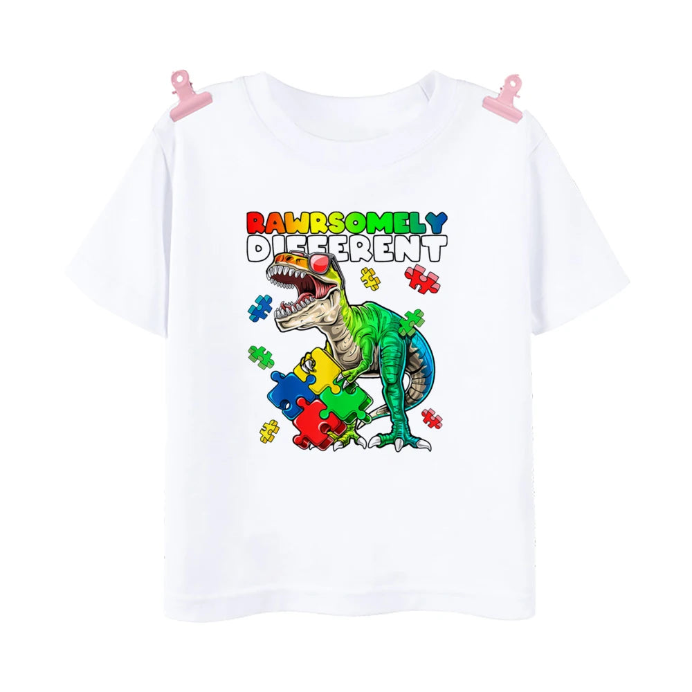 It's Ok To Be Different Print T-shirt Autism Awareness Shirt Dinosure T Shirt Autism Top Puzzle Piece Autism Gifts for Youth Kid