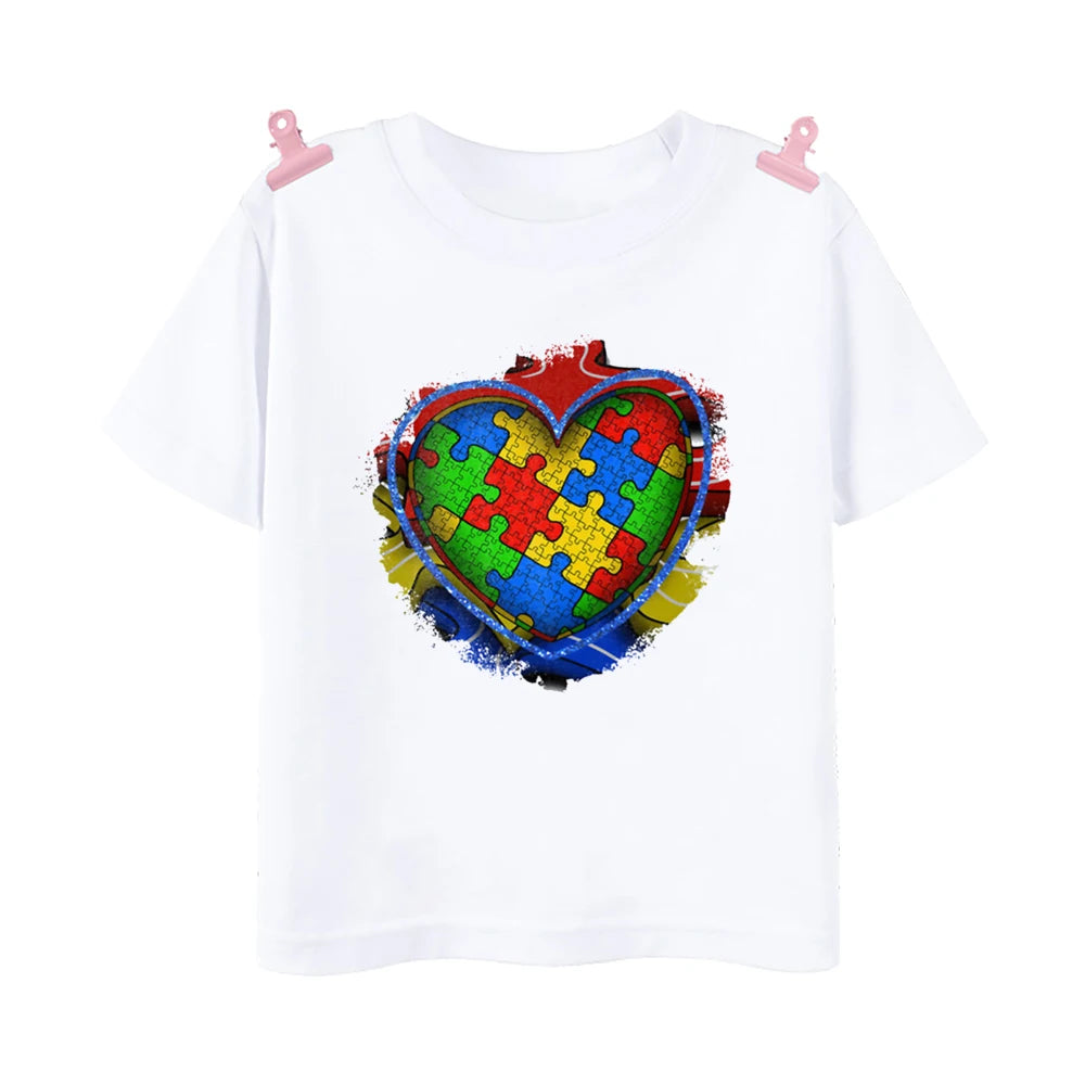 Love Need No Words Print T-shirt Tops Autism Awareness Shirt Autism Kids TShirt Puzzle Piece Autism T Shirt Gifts for Children