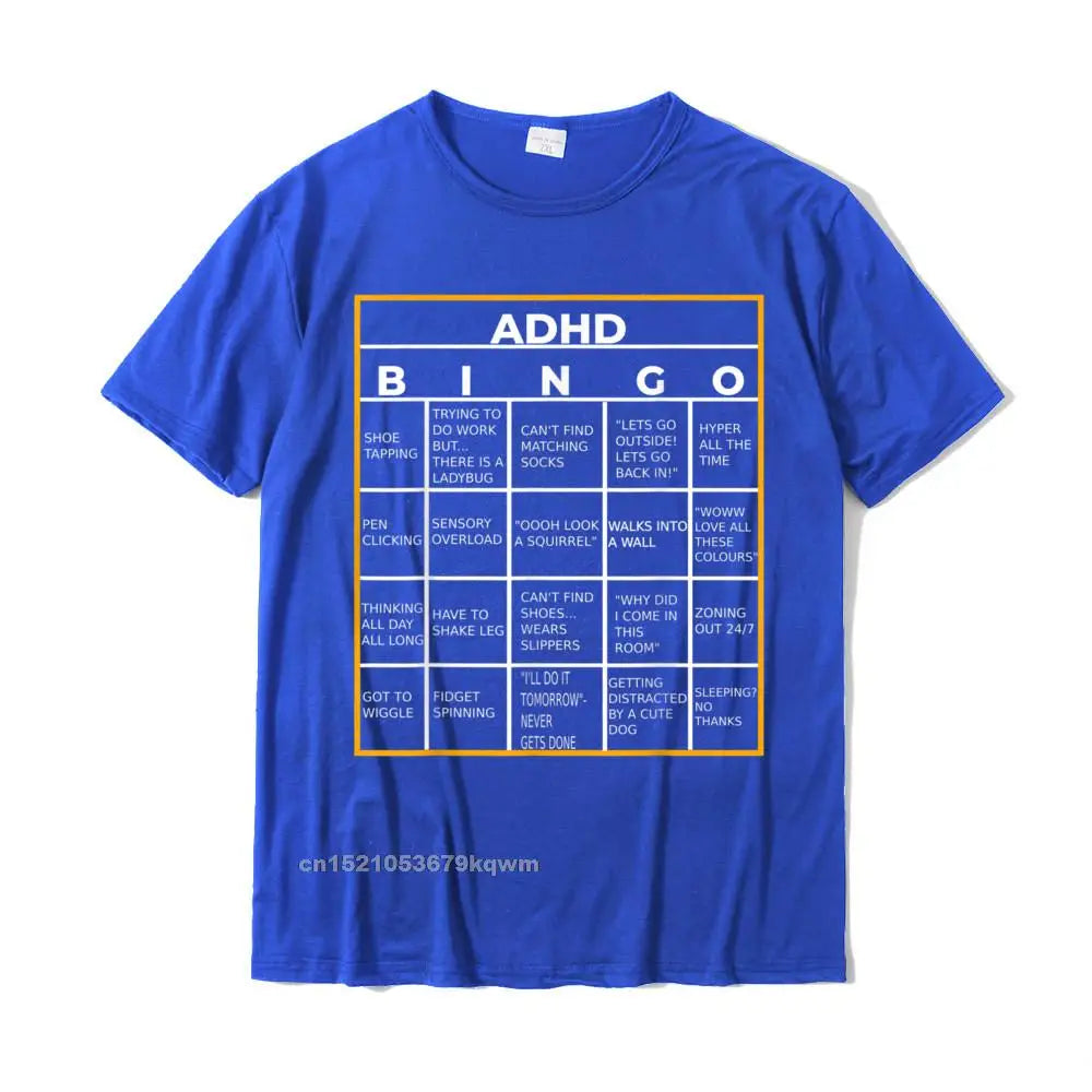 Autism Mental Health Awareness Day ADHD Bingo Funny Gift T-Shirt Tees Rife Printed On Cotton Men T Shirt Printed On