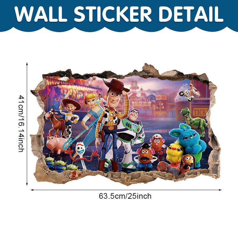 Toy Story Children's Bedroom Wall Sticker Self adhesive PVC 3D Broken Wall Cartoon Anime Movie Graffiti Poster Wallpaper