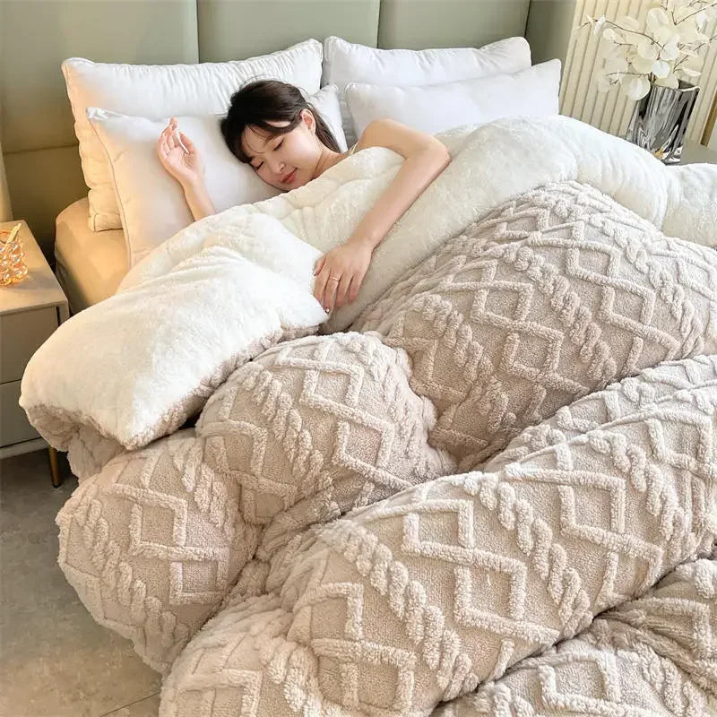 Soft Super Thick Winter Warm Blanket Artificial Lamb Cashmere Weighted Blankets for Beds Cozy Thicker Warmth Quilt Comforter