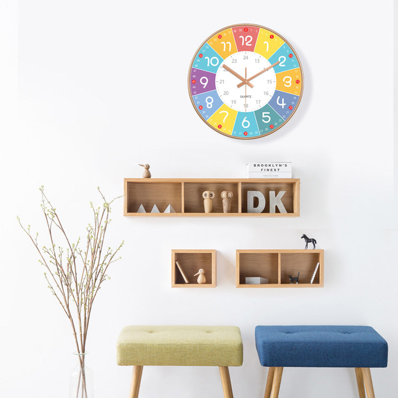 8 Inch Early Childhood Education Learning Silent Wall Clock Living Room Home Bedroom Clock Children's Room New Non Perforated Clock