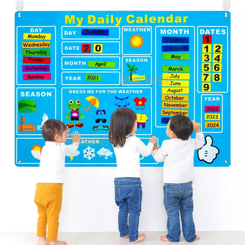 70Pcs/set My Daily Calendar Felt Board Day Month Season Schedule Time Plan Chart Early Education Good Habits for Children