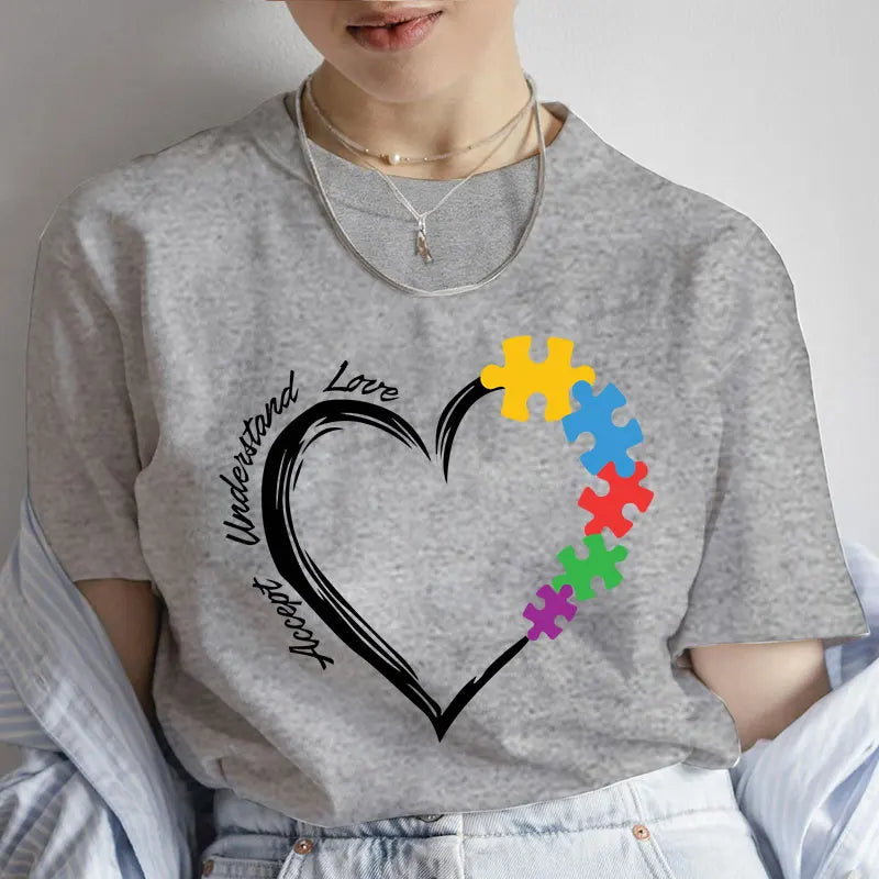 Autism Tee Shirt Femme Accept Understand Love Tshirt Autism Awareness T-Shirt Puzzle Piece Shirt Tops Autism Teacher Tee Clothes