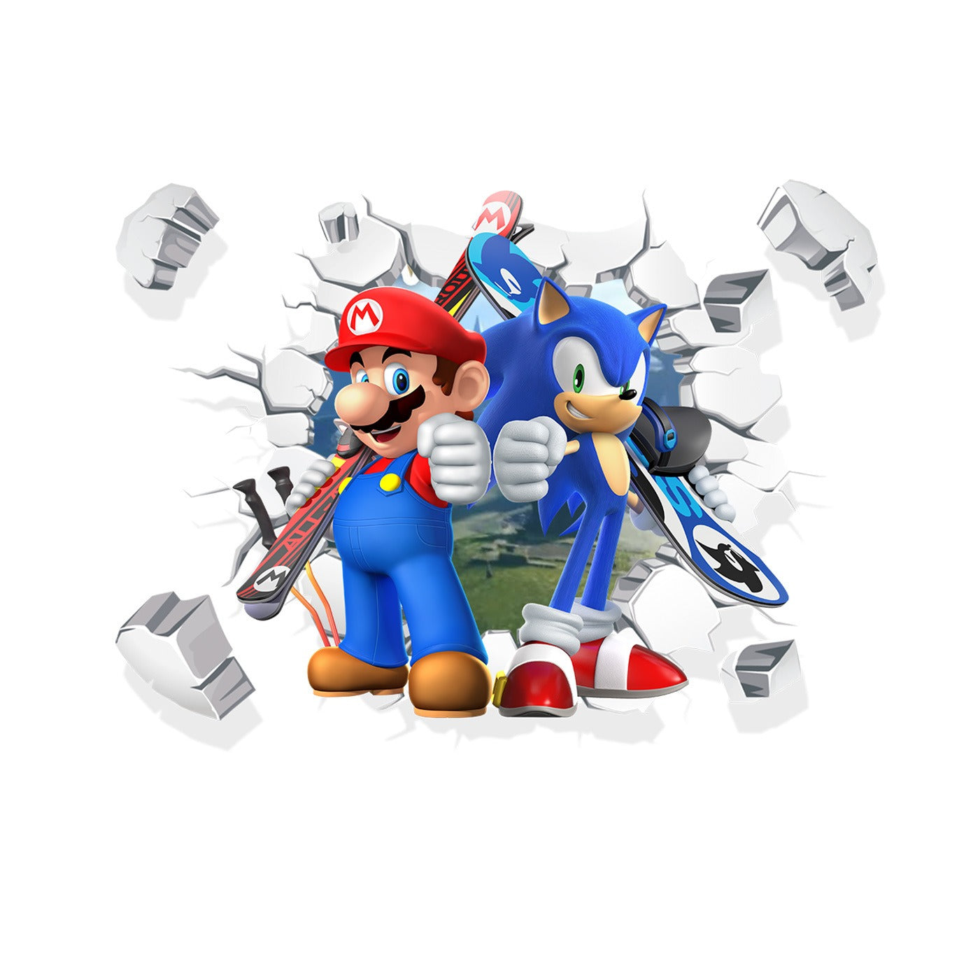 Mario Children's Room Broken Wall Decoration Sticker PVC Self Adhesive Cartoon Anime Sonic Sticker Poster