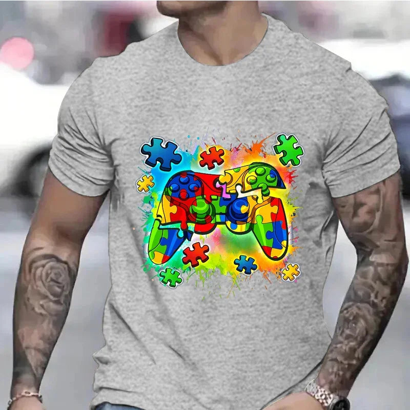 Autism Awareness Video Game Controller Boys T-Shirt Autism Awareness Month Men Tshirts Black T Shirts Summer Short Sleeve Tops