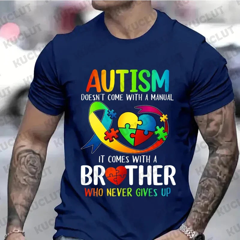 Men's Clothing Autism Mom Dad Doesn't Come T-shirts Autism Awarenes Men Y2k Tops  Autism Family Matching Men's Tshirts Clothes