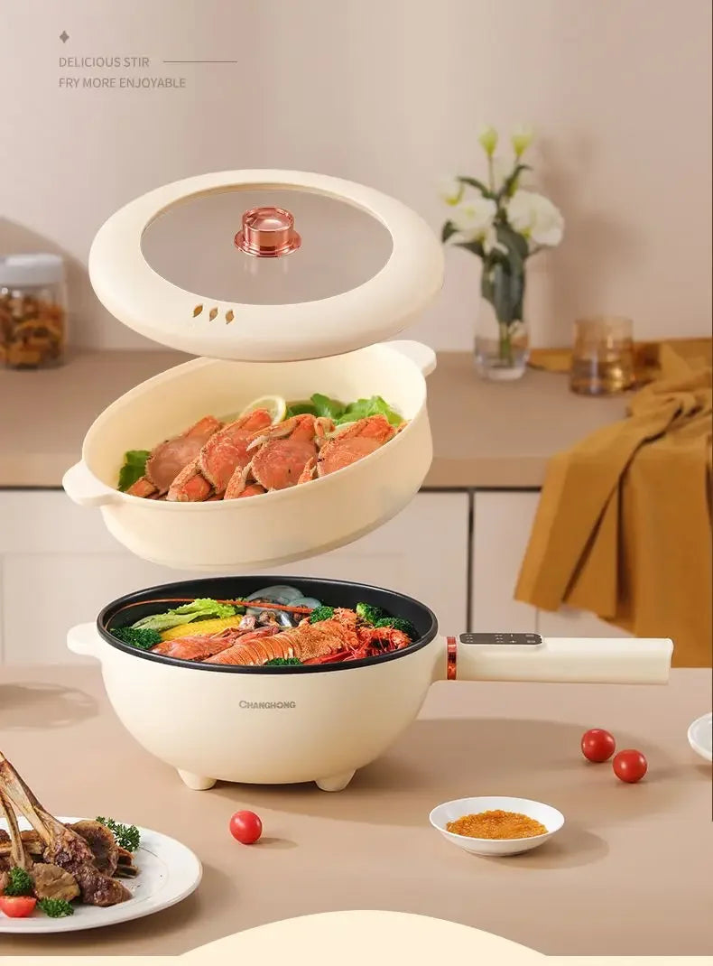 Electric wok integrated multi-function electric cooking pot household stir-frying high-power frying steaming electric hot pot