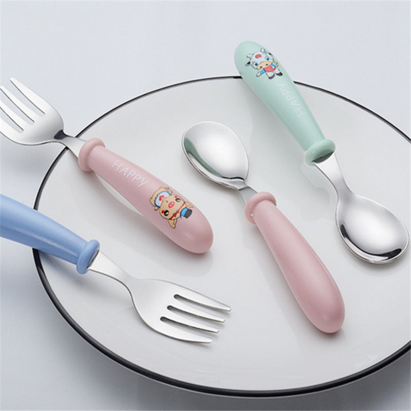 Baby Gadgets Tableware Set Children Utensil Stainless Steel Toddler Dinnerware Cutlery Cartoon Infant Food Feeding Spoon Fork