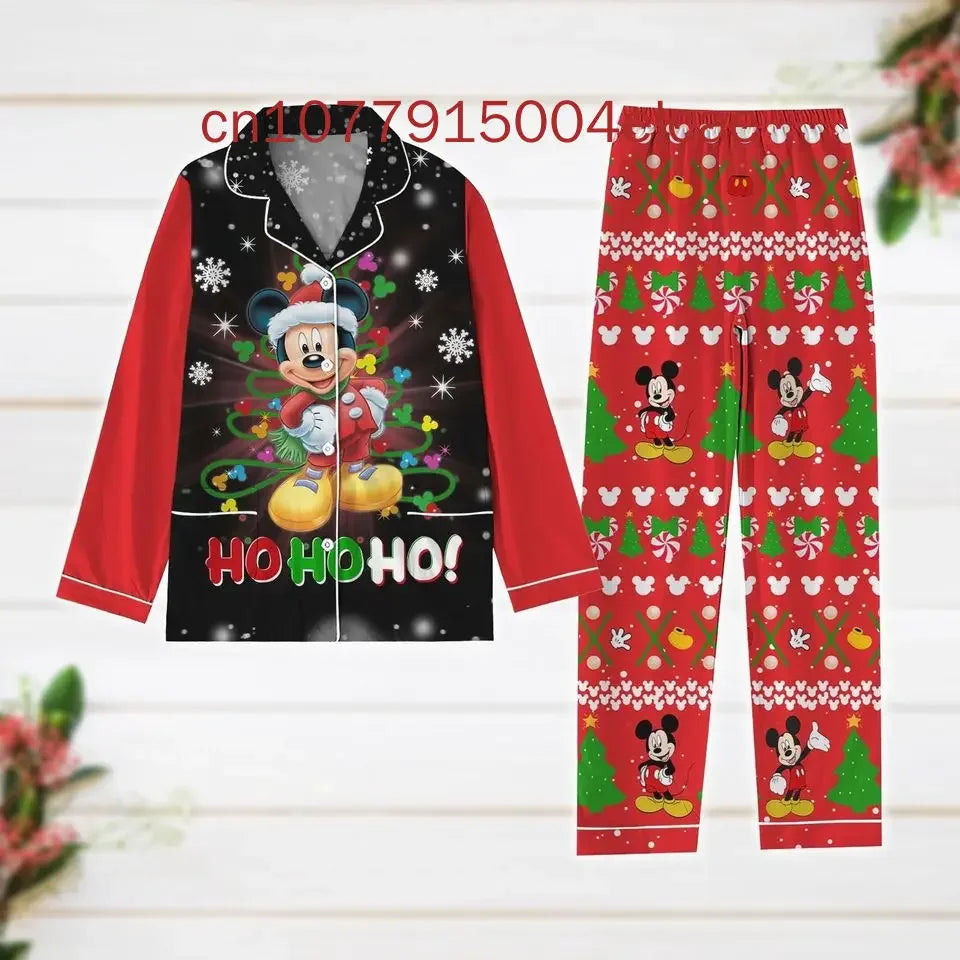 New Christmas Mickey Mouse Pajama Set 3D Printed Disney Casual Men's and Women's Long Sleeved Shirt Pajama Set