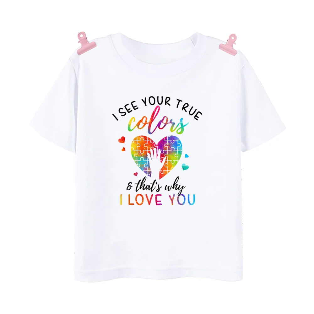 Love Need No Words Print T-shirt Tops Autism Awareness Shirt Autism Kids TShirt Puzzle Piece Autism T Shirt Gifts for Children