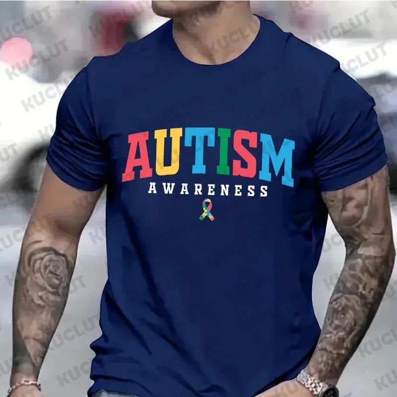 Autism Awareness Shirts for Men Retro Autism Awareness Month T-shirts Men's Tshirts Harajuku Graphic Tee Shirt Clothing Men Top