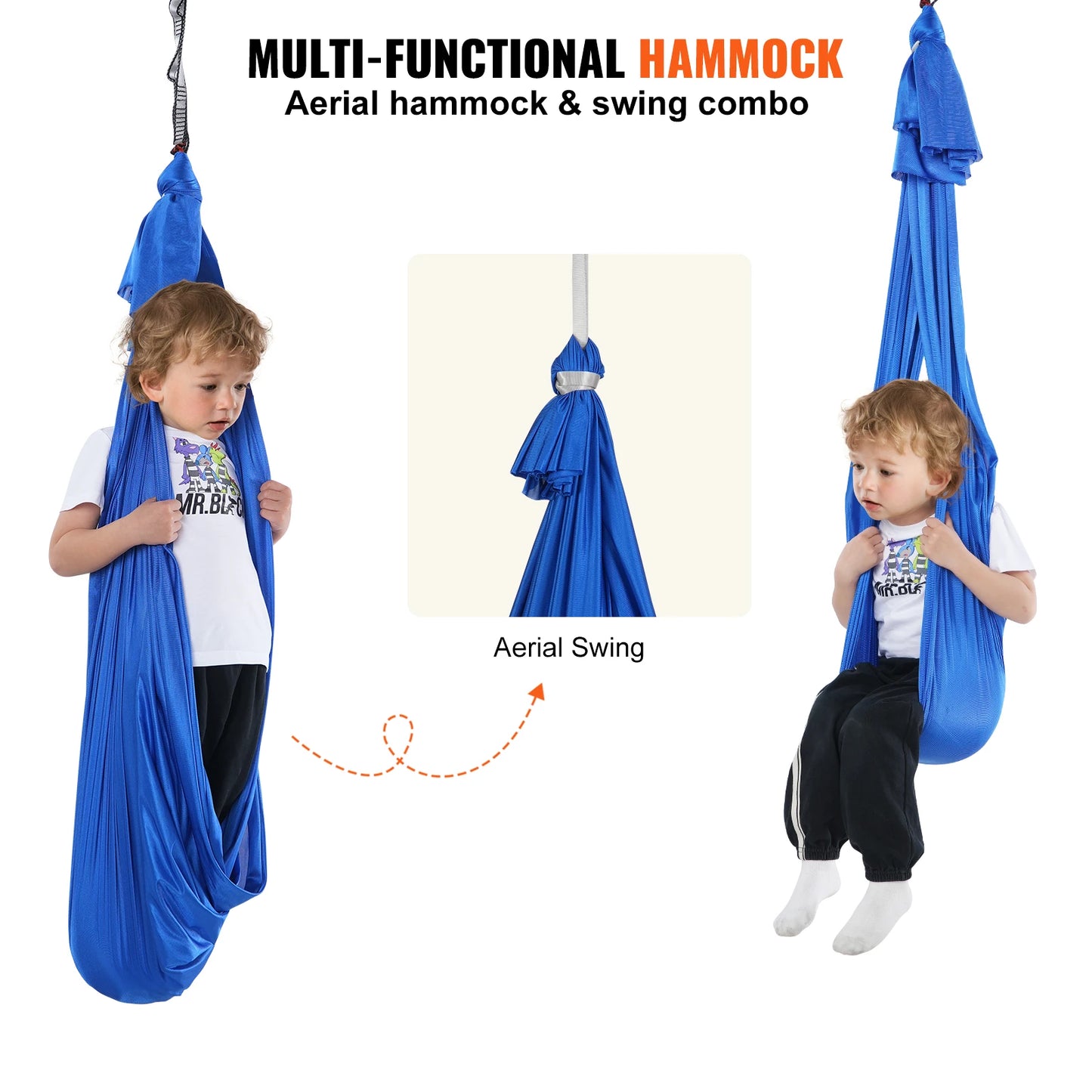 VEVOR Sensory Swing for Kids 3.1 Yards Therapy Swing for Children with Special Needs Cuddle Swing Indoor Outdoor Hammock Blue