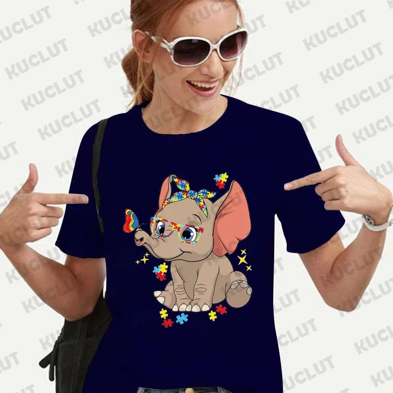 Elephant Autism Shirt for Women Girls Clothing Autism Awareness T-shirts Special Education Tee Shirt Harajuku Oversized Y2k Tops