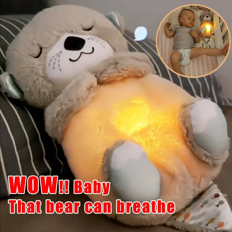 Baby Breathe Bear Soothes Baby Otter Plush Toy Children Soothing Music Sleep Companion Sound And Light Stuffed Doll Toy Gifts