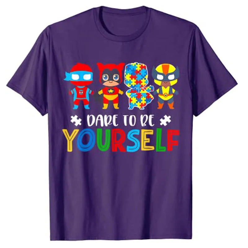 Dare To Be Yourself Shirt Autism Awareness Superheroes T-Shirt Kids Tee Tops Boys Fashion Apparel Men Clothing Novelty Gifts