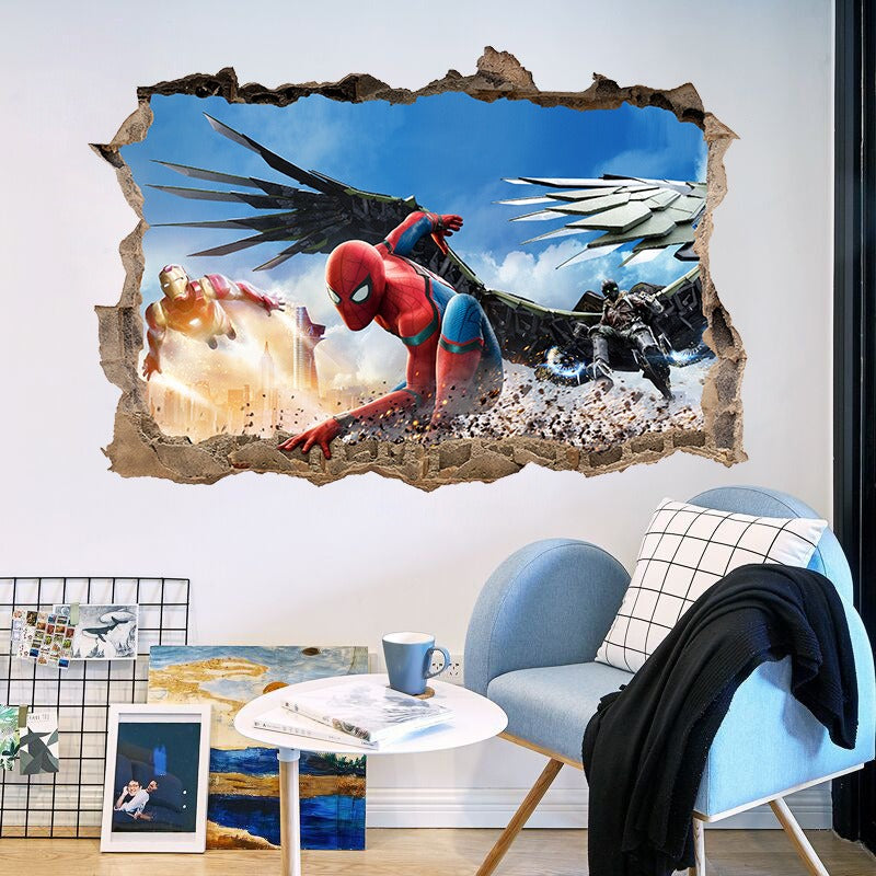 3D Transcendent Wall Spider Man Wall Stickers Living Room Decoration Background Wall Stickers Removable