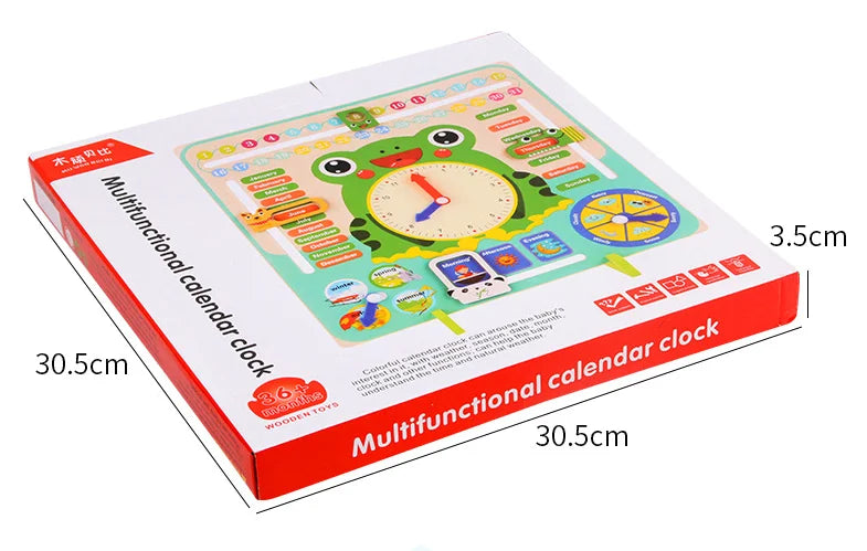 Montessori Wooden Frog Clock Toys For Kids Weather Season Calendar Clock Time Cognition Educational Toy for Children Preschool