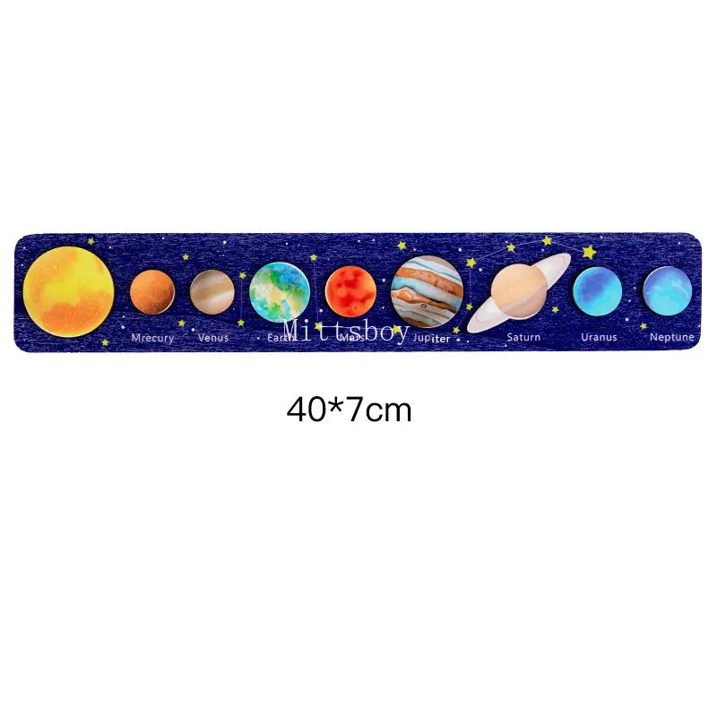 Baby Montessori Wooden Early Education Toys 3D Eight Planets Puzzle Toy Universe Cognition Solar System Planet Matching Board