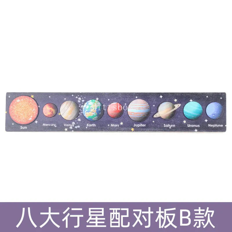 Baby Montessori Wooden Early Education Toys 3D Eight Planets Puzzle Toy Universe Cognition Solar System Planet Matching Board