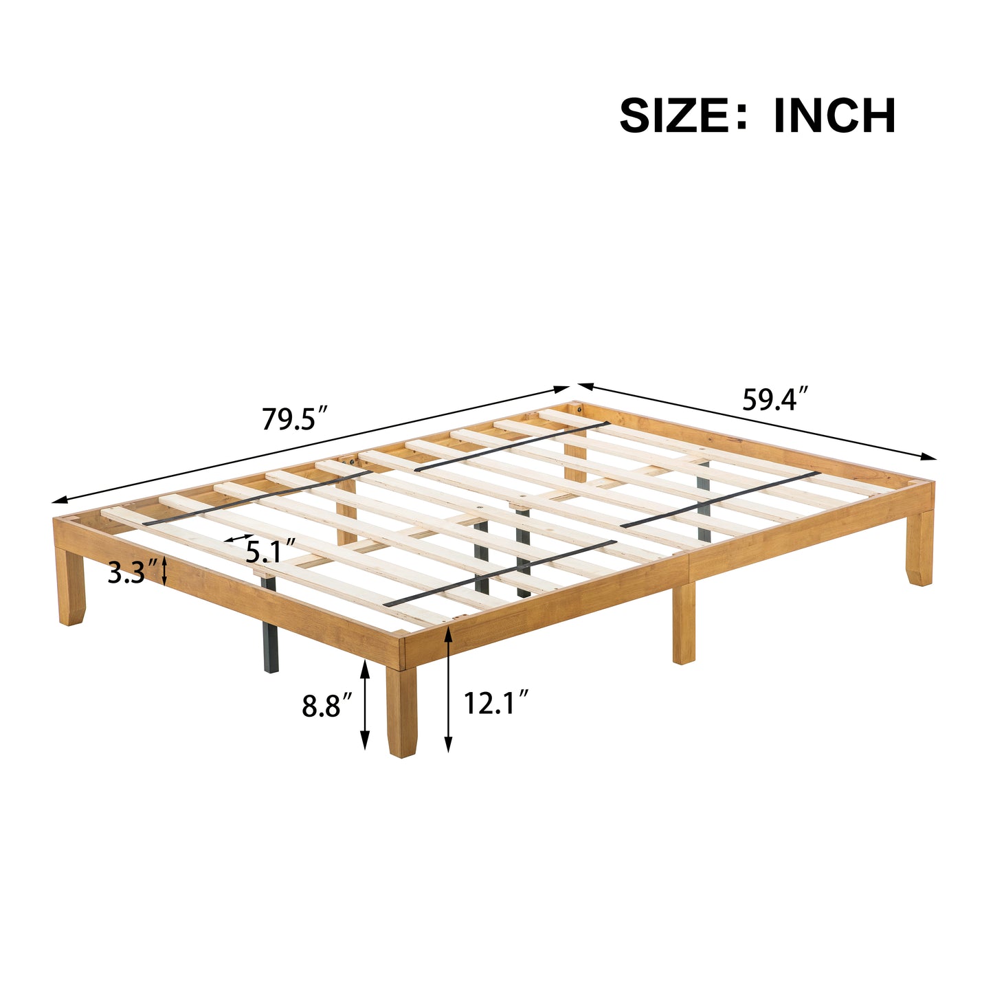 Queen Size Wood Platform Bed Frame,No Box Spring Needed,Strong Wood Slat Support, Easy Assembly