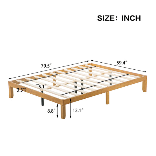 Queen Size Wood Platform Bed Frame,No Box Spring Needed,Strong Wood Slat Support, Easy Assembly